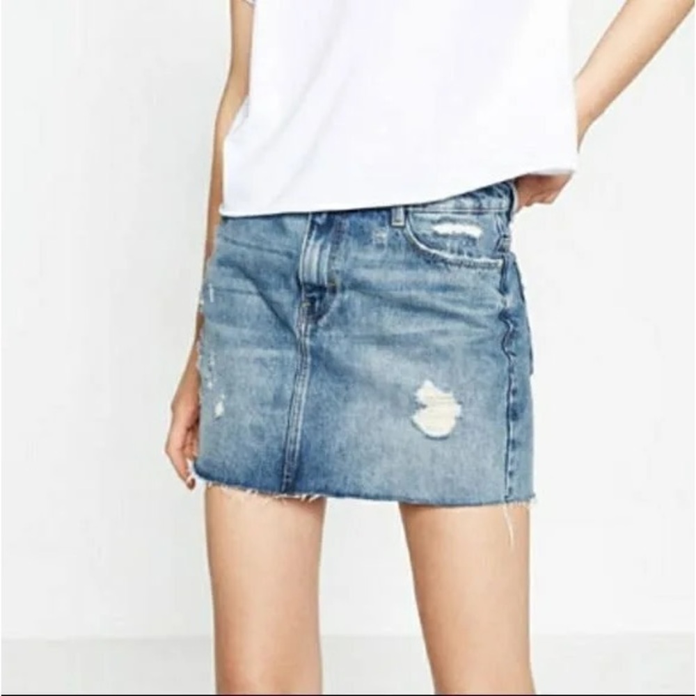 Zara Denim Distressed Jean Skirt